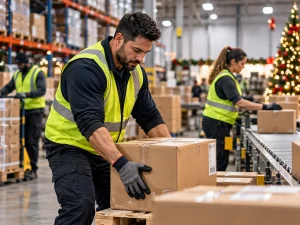 Warehouse workers lifting boxes during holiday rush needs injury prevention in Philadelphia